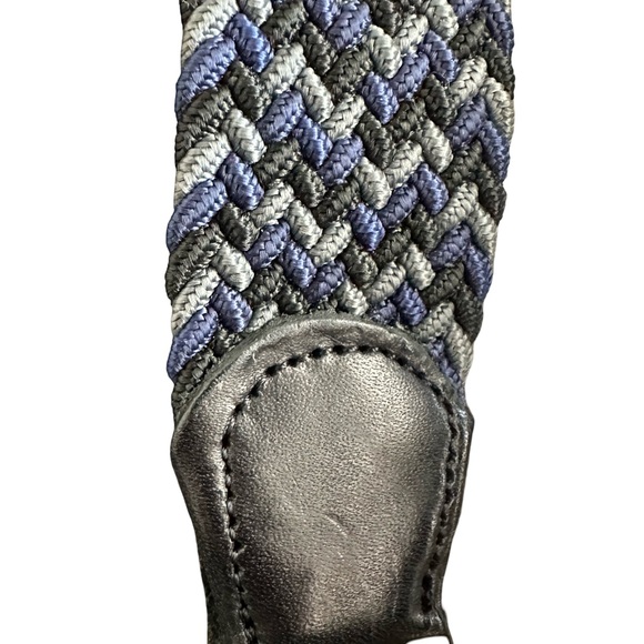 Greg Norman Collection Braided Stretch Belt Leather Trim Navy Gray Black - Picture 4 of 5